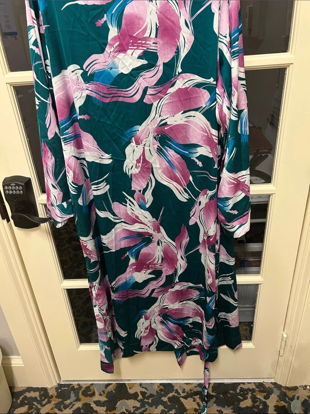 Vivid Teal & Pink/Magenta Fuschia tropical Print, Retro 80s/90s loungewear robe,